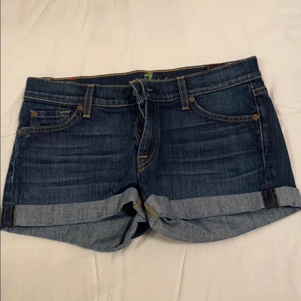 7 for All Mankind cuff blue jean shorts
